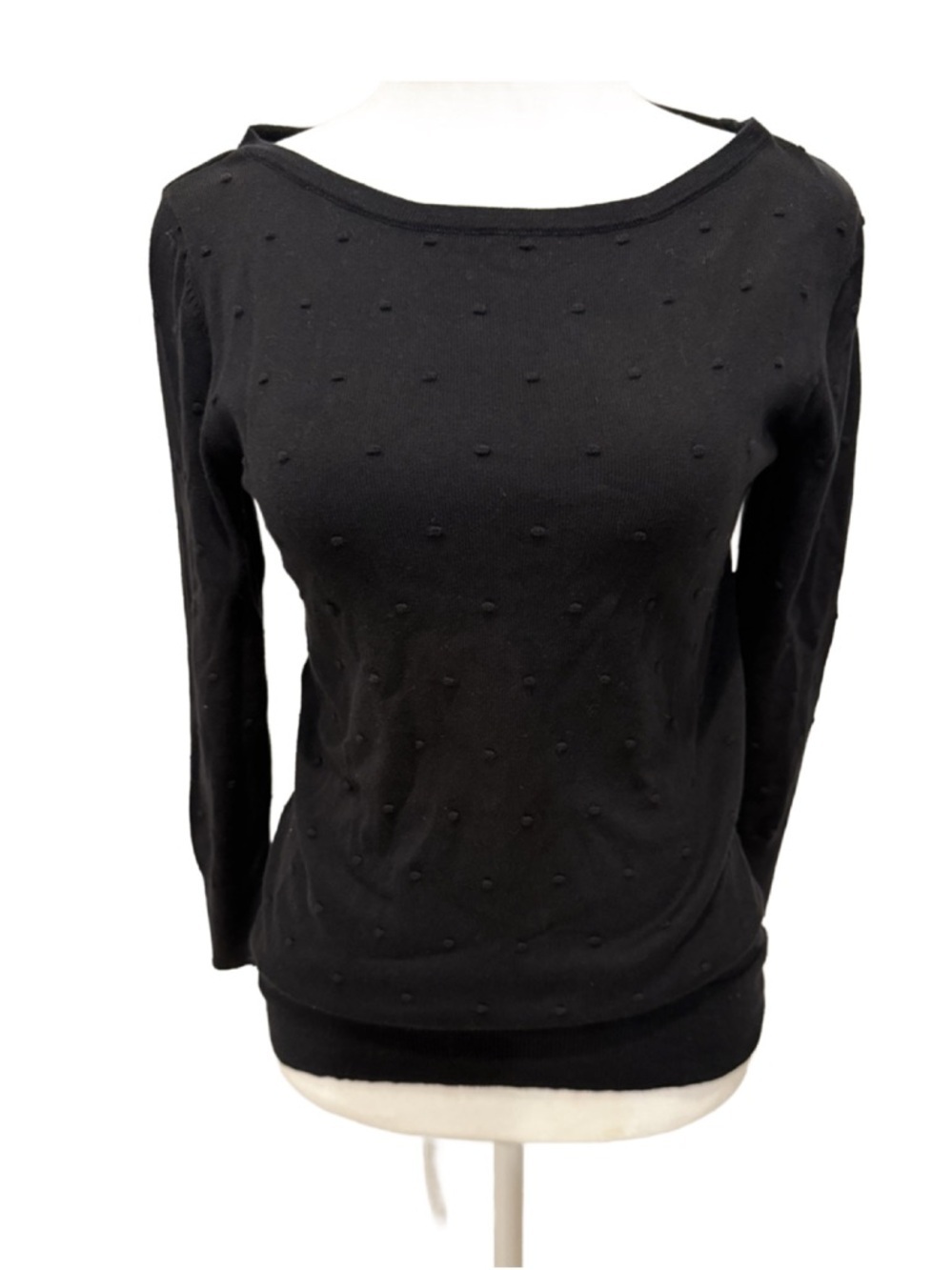 Ann Taylor Factory Black Knit Polka Dot Textured Sweater. XS